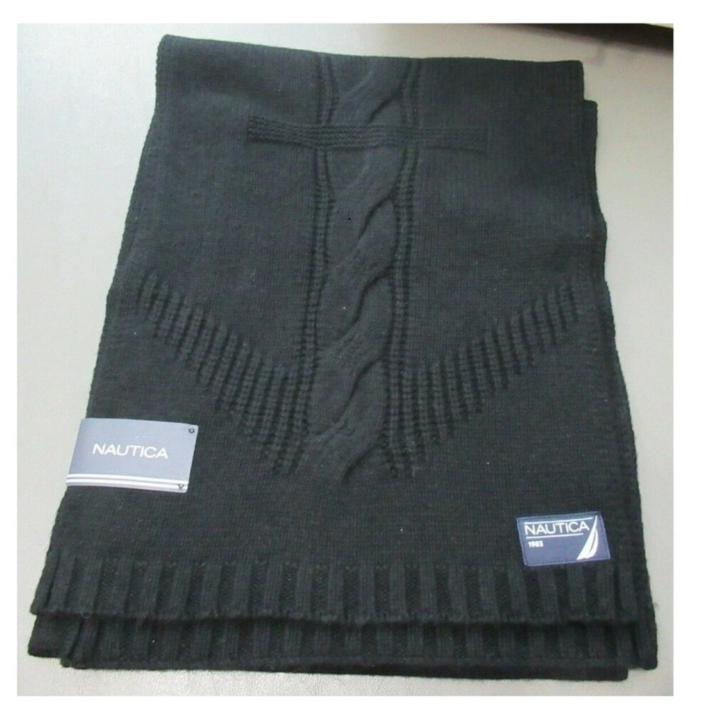 Nautica Men's Nylon Wool Blend Anchor Scarf, Black, One Size